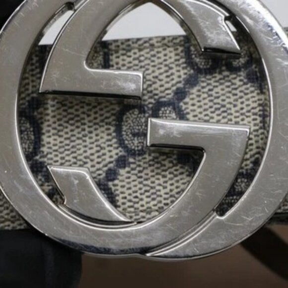Gucci Interlocking G Belt GG Canvas Belt Size 100/40 KGDHN - Beige/Blue - Picture 6 of 15